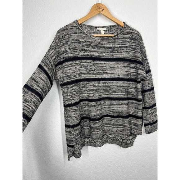 Eileen Fisher Organic Linen Knit Top Petite Small PS Heathered Striped - Picture 2 of 5